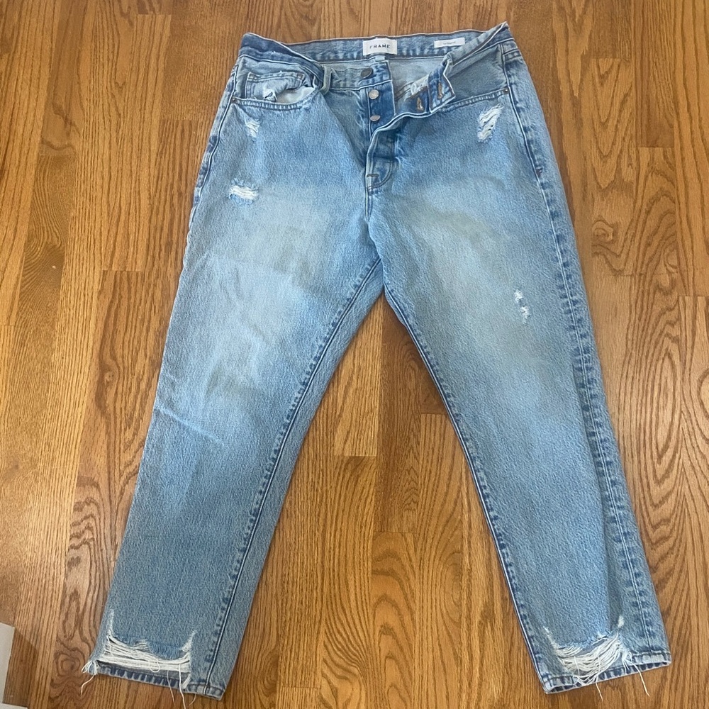 Frame Denim Light Blue Distressed High-Rise Jeans 30